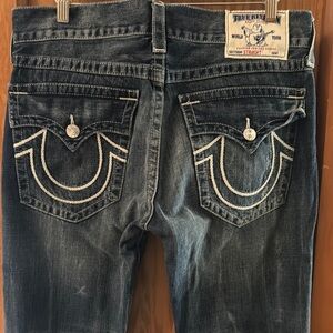 True Religion Black Straight Leg Jeans with Signature Style